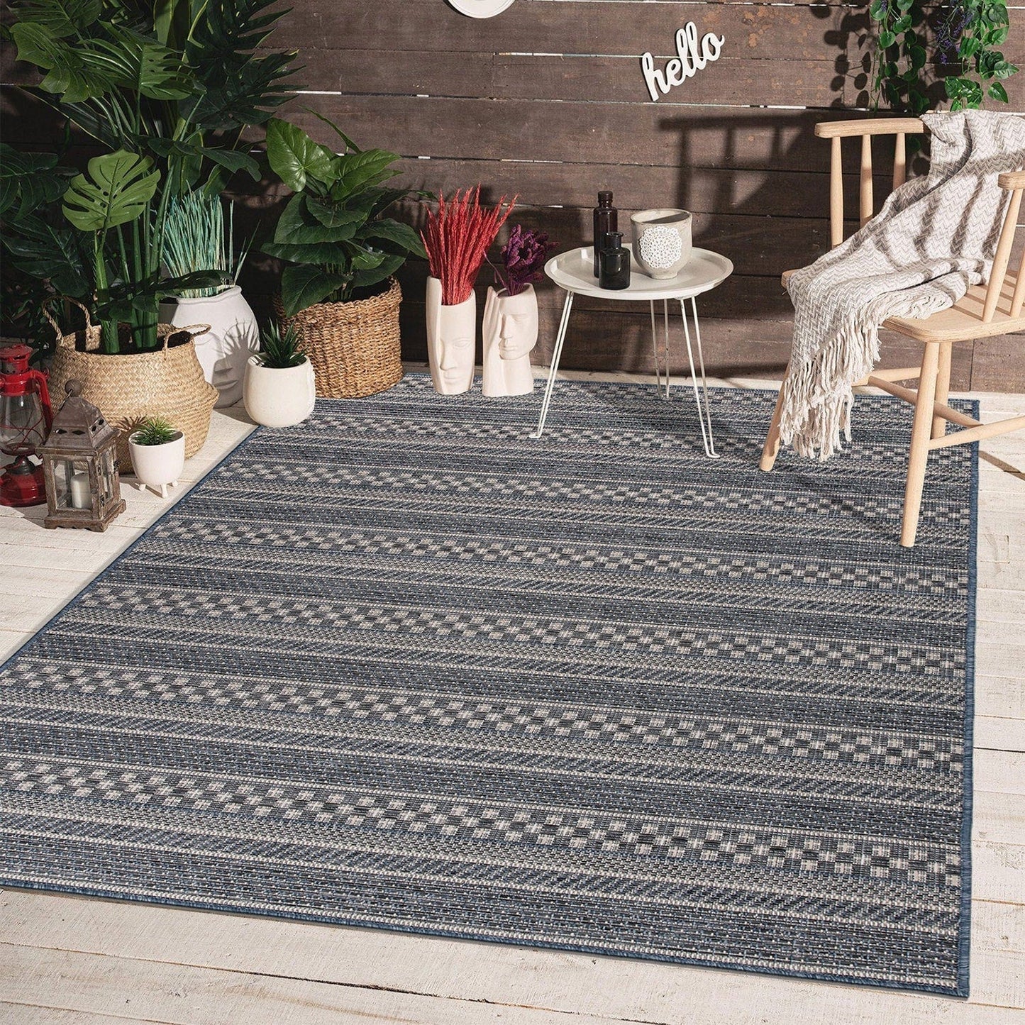 World Rug Gallery Bohemian Geometric Stripe Indoor/Outdoor-Teppich