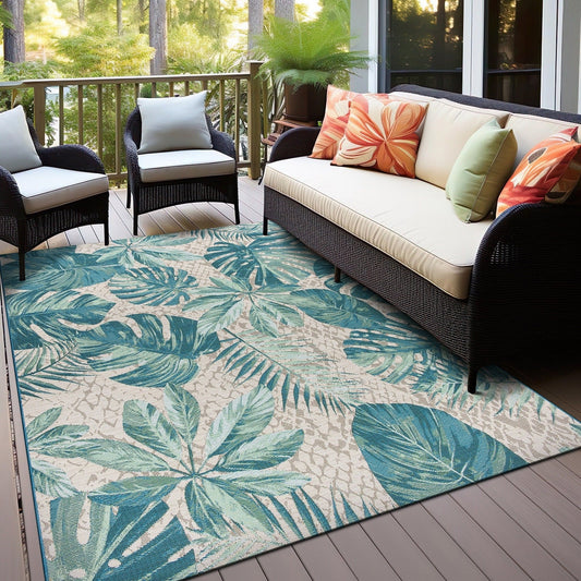 World Rug Gallery – Moderner Teppich für drinnen und draußen mit tropischem Blumenmuster