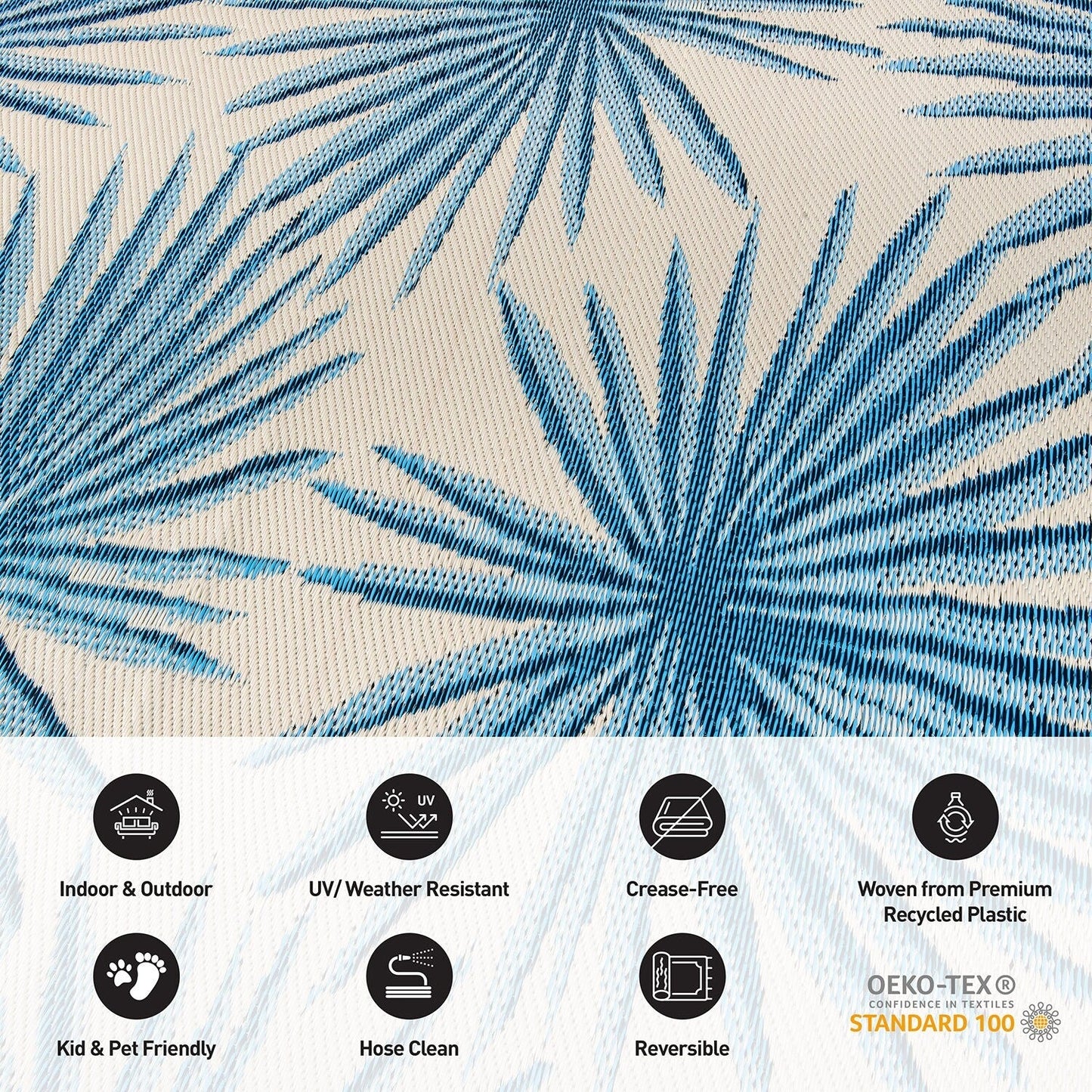 World Rug Gallery – Wendbare Outdoor-Teppiche aus recyceltem Kunststoff mit Blumenmuster und tropischem Muster