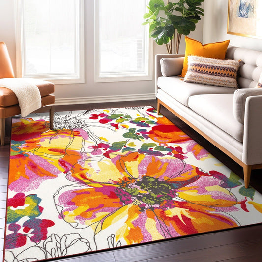 World Rug Gallery Moderner, rutschfester Teppich mit leuchtenden Blumen, mehrfarbig