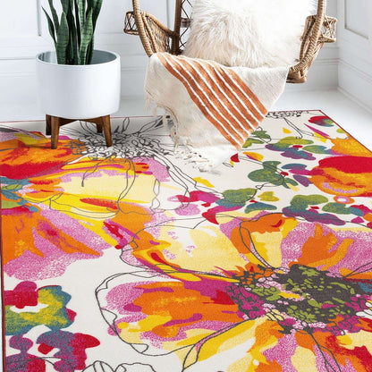 World Rug Gallery Moderner, rutschfester Teppich mit leuchtenden Blumen, mehrfarbig