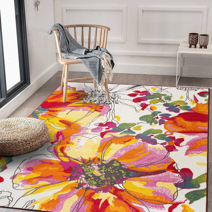 World Rug Gallery Moderner, rutschfester Teppich mit leuchtenden Blumen, mehrfarbig