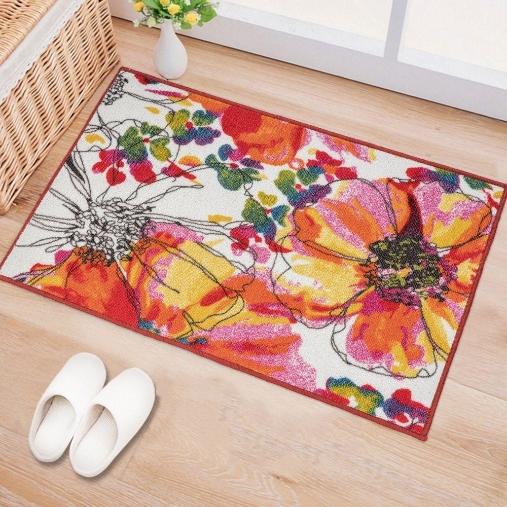 World Rug Gallery Moderner, rutschfester Teppich mit leuchtenden Blumen, mehrfarbig