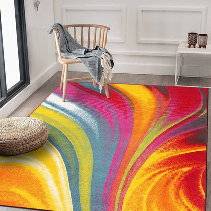 World Rug Gallery Moderner, zeitgenössischer, mehrfarbiger, rutschfester Teppich mit Wellenmuster