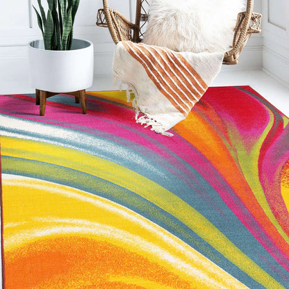 World Rug Gallery Moderner, zeitgenössischer, mehrfarbiger, rutschfester Teppich mit Wellenmuster
