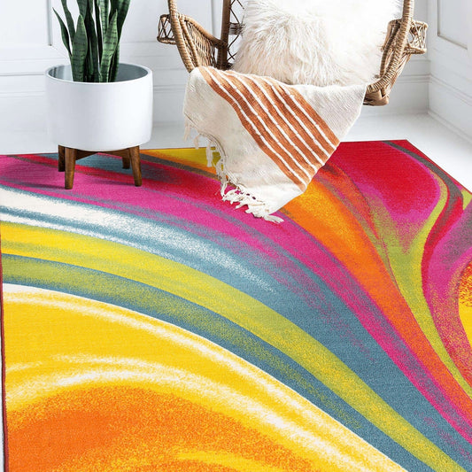 World Rug Gallery Moderner, zeitgenössischer, mehrfarbiger, rutschfester Teppich mit Wellenmuster