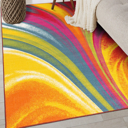 World Rug Gallery Moderner, zeitgenössischer, mehrfarbiger, rutschfester Teppich mit Wellenmuster