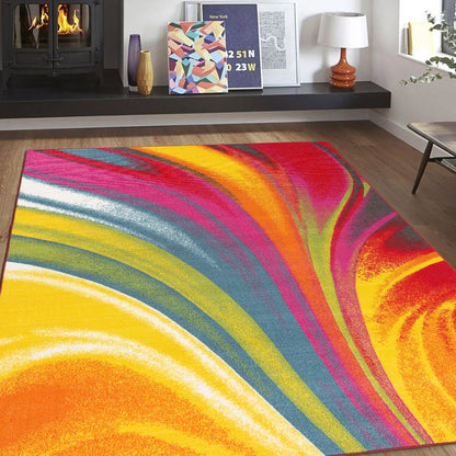 World Rug Gallery Moderner, zeitgenössischer, mehrfarbiger, rutschfester Teppich mit Wellenmuster