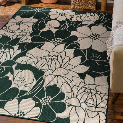 World Rug Gallery Modern Floral Flowers Textured Flat Weave Indoor/Outdoor Area Rug