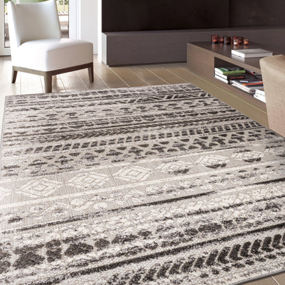 World Rug Gallery Modern Stripes Faded Geometric Indoor/Outdoor Area Rug