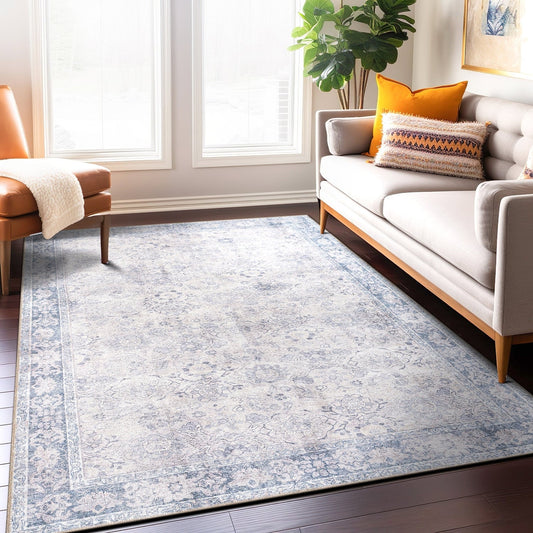 World Rug Gallery Transitional Bordered Vintage Machine Washable Non Slip Area Rug