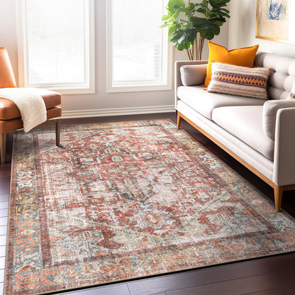 World Rug Gallery Vintage Boho Medallion Machine Washable Non Slip Area Rug