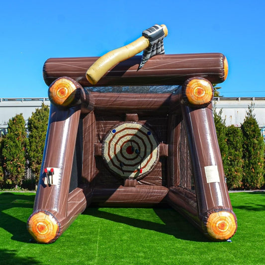 XJUMP Aufblasbares Axtwurf-Zielspiel mit Luftgebläse und Schaumstoffäxten, gewerbliche Vermietung, leicht, Spielen im Freien