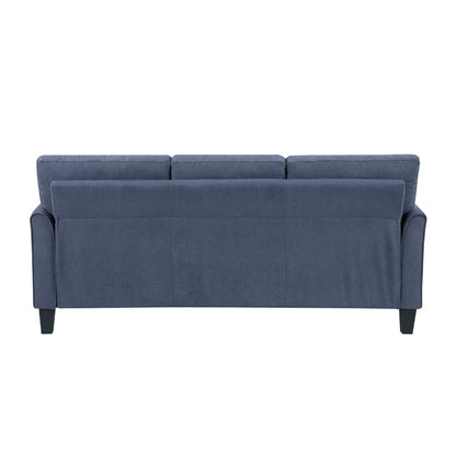 Xumo Sofa, Blue Fabric, 79 Inch, Black Tapered Wood Legs