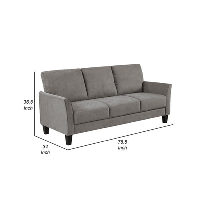 Xumo Sofa, Taupe Gray Fabric, 79 Inch, Black Tapered Wood Legs
