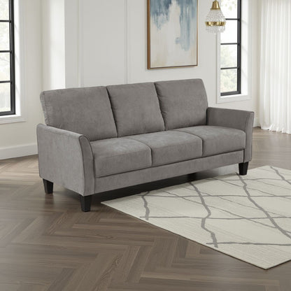 Xumo Sofa, Taupe Gray Fabric, 79 Inch, Black Tapered Wood Legs