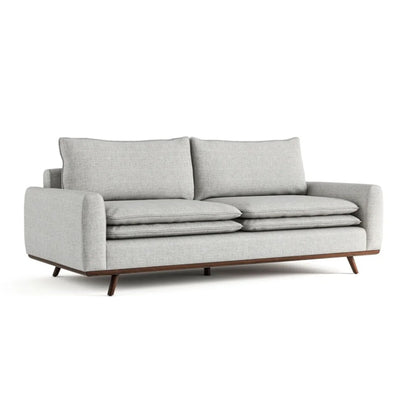 Yaana Sofa with Feather Blend Pillows, Dark Brown Wood, Gray 83 Inch