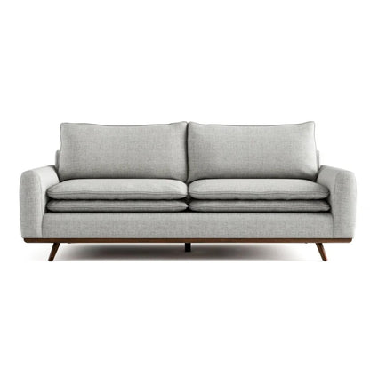 Yaana Sofa with Feather Blend Pillows, Dark Brown Wood, Gray 83 Inch