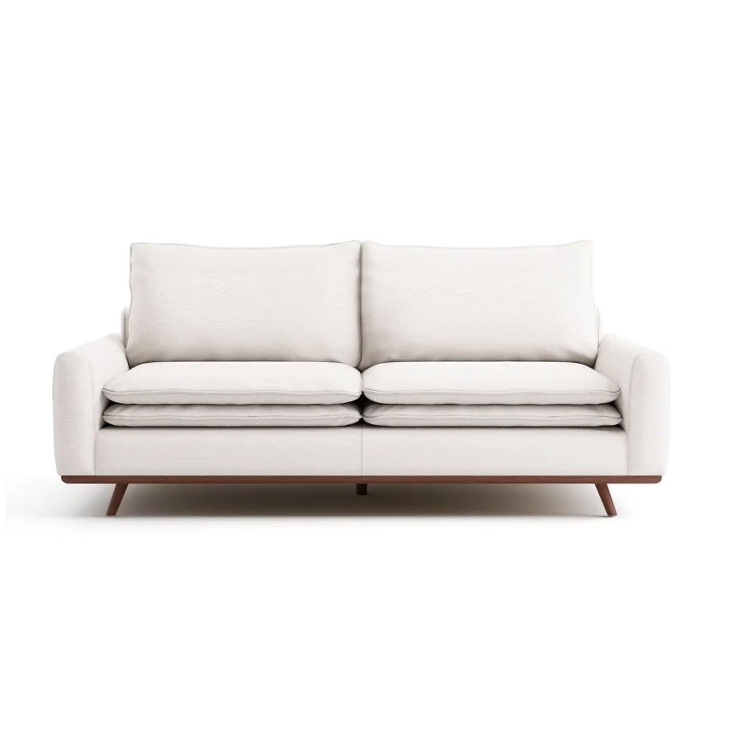 Yaana Sofa with Feather Blend Pillows, Dark Brown Wood, White 83 Inch