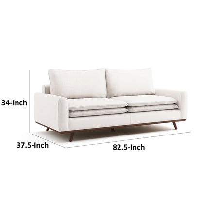 Yaana Sofa with Feather Blend Pillows, Dark Brown Wood, White 83 Inch