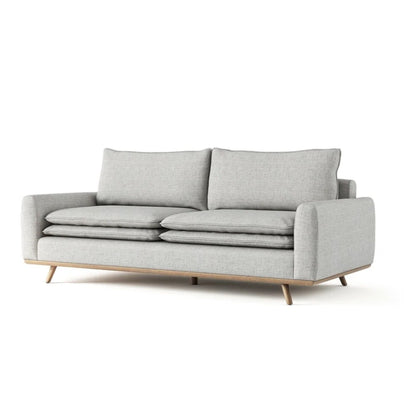 Yaana Sofa, Feather Blend Pillow, Oak Brown Wood, Gray Fabric 83 Inch