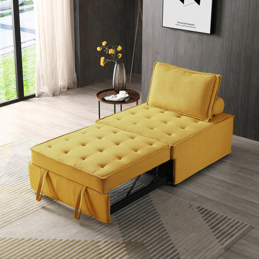 Gelbes 39 Einzel-Mehrzweck-Ottoman-Ausziehsofa mit verstellbarer Rückenlehne und Kissen für das Wohnzimmer