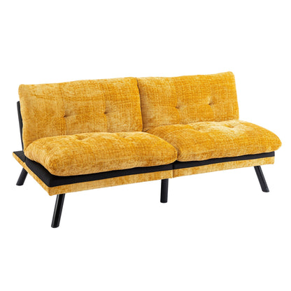 Gelbes 75,6 Chenille-Schlafsofa, umwandelbar, für zwei Personen, Futon-Sofa mit Metallbeinen für das Wohnzimmer