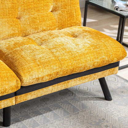 Gelbes 75,6 Chenille-Schlafsofa, umwandelbar, für zwei Personen, Futon-Sofa mit Metallbeinen für das Wohnzimmer