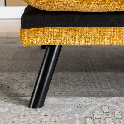 Gelbes 75,6 Chenille-Schlafsofa, umwandelbar, für zwei Personen, Futon-Sofa mit Metallbeinen für das Wohnzimmer