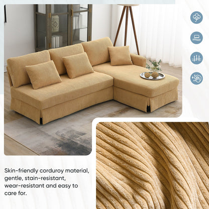 Yellow 87 L-förmiges 3-Sitzer-Sofa mit wendbarer Chaiselongue und 3 Kissen, platzsparendes Design für das Wohnzimmer