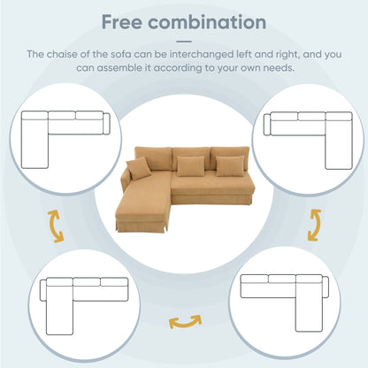 Yellow 87 L-förmiges 3-Sitzer-Sofa mit wendbarer Chaiselongue und 3 Kissen, platzsparendes Design für das Wohnzimmer