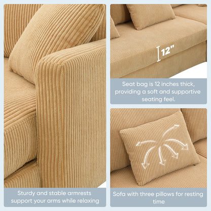 Yellow 87 L-förmiges 3-Sitzer-Sofa mit wendbarer Chaiselongue und 3 Kissen, platzsparendes Design für das Wohnzimmer
