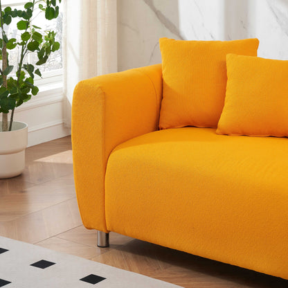 Yellow 89 Cotton Linen 3-seater Sofa with Metal Legs and Solid Wood Frame for Living Room