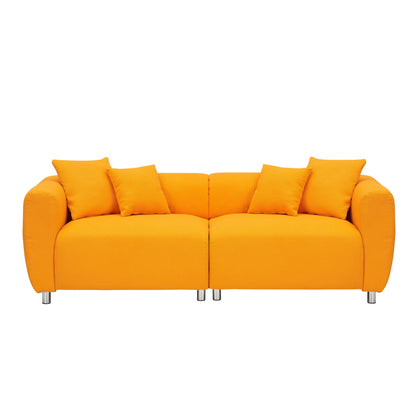 Yellow 89 Cotton Linen 3-seater Sofa with Metal Legs and Solid Wood Frame for Living Room