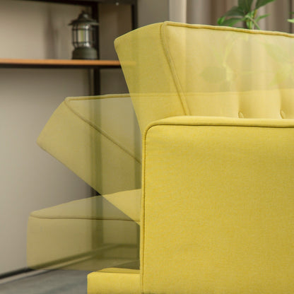 Yellow Convertible 3-seater Futon Sofa Bed with Wood Legs