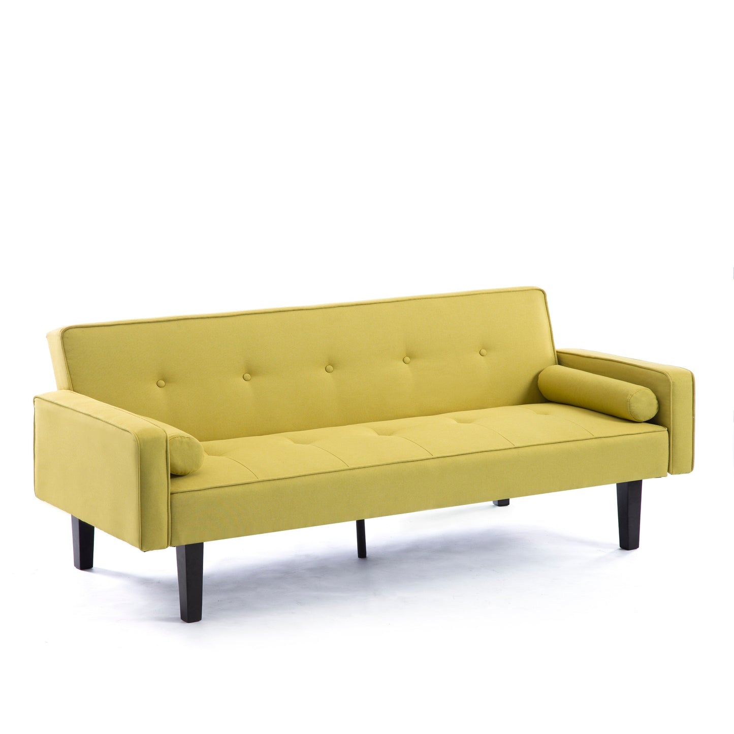 Yellow Convertible 3-seater Futon Sofa Bed with Wood Legs