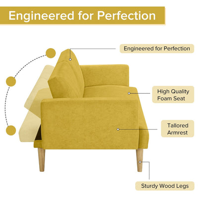 Yellow Snowflake Velvet Futon Sofa Bed