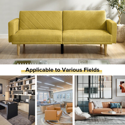 Yellow Snowflake Velvet Futon Sofa Bed