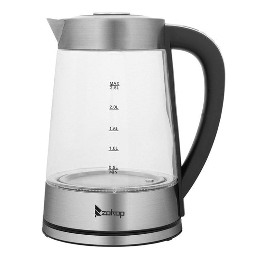 ZOKOP 0,58 Gallonen 1200 W Edelstahl-Glas-Wasserkocher mit elektronischem Griff