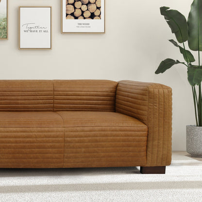 Zenith 90 Wide Mid Century Modern Living Room Leather Couch in Tan