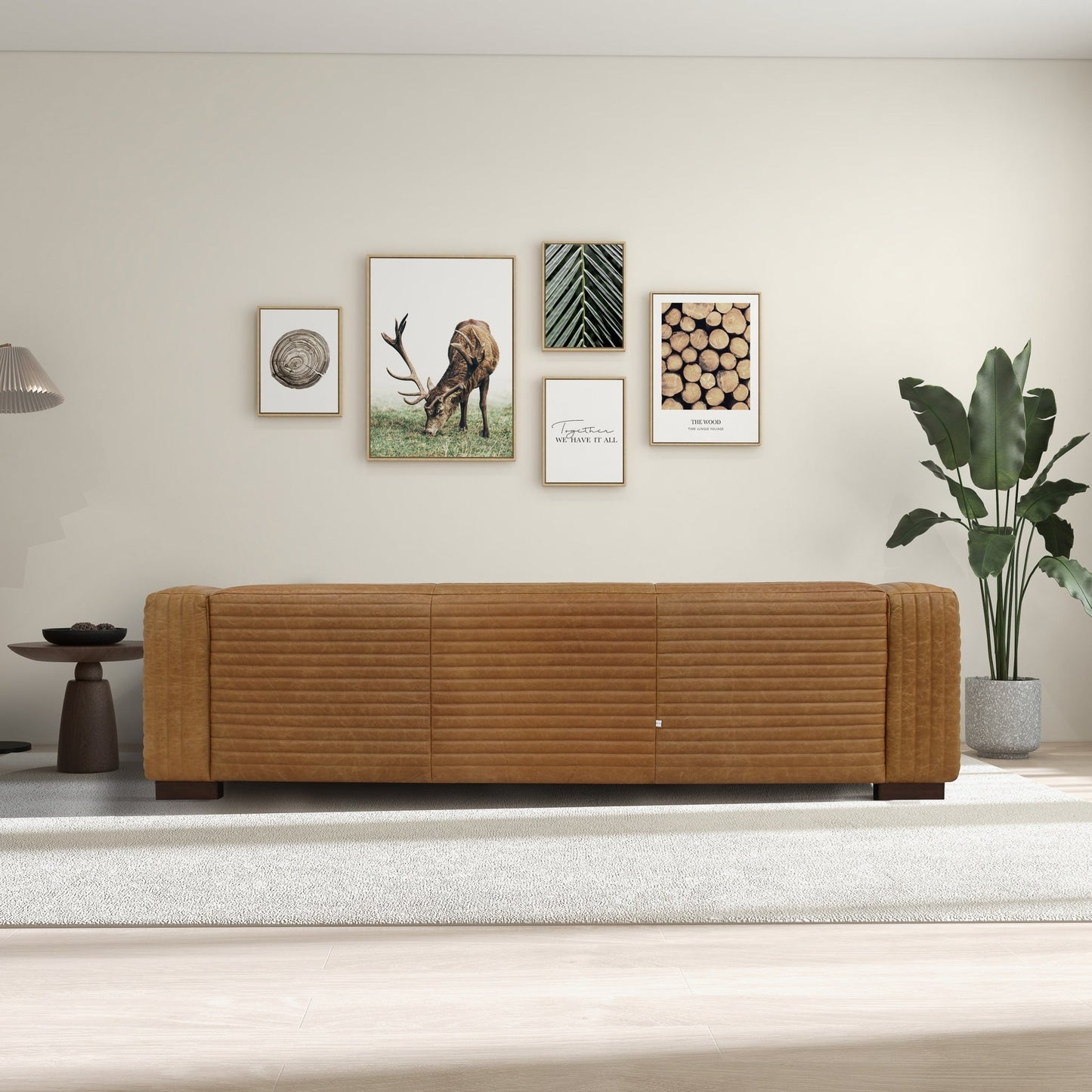 Zenith 90 Wide Mid Century Modern Living Room Leather Couch in Tan