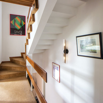 Zenith Moderner Bauernhaus-Zylinder-Wandleuchter aus gesätem Glas im Übergangsstil für Badezimmer