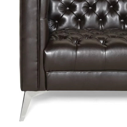 Zexy Sofa, 3 Seater Button Tufted Chesterfield Rich Brown Faux Leather