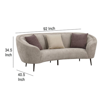 Zui Curved Sofa, 92 Inch, Beige Fabric, Round Design, 3 Accent Pillows