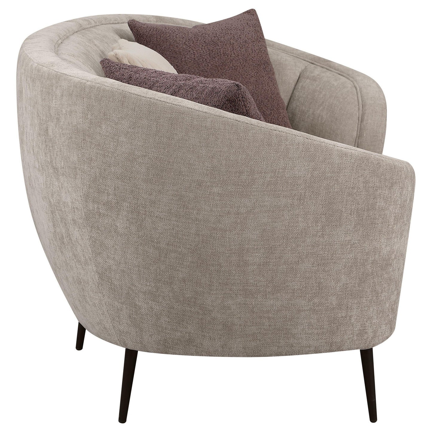 Zui Curved Sofa, 92 Inch, Beige Fabric, Round Design, 3 Accent Pillows