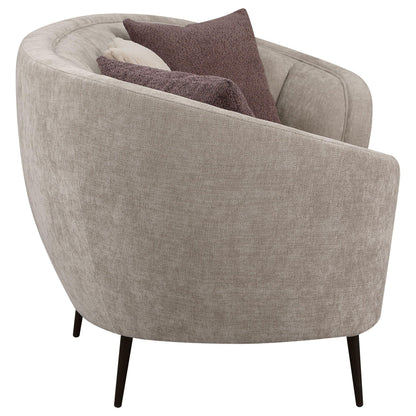 Zui Curved Sofa, 92 Inch, Beige Fabric, Round Design, 3 Accent Pillows