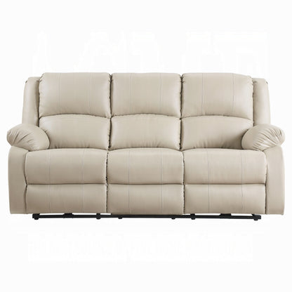 Zuru Power Reclining Sofa, 78 Inch, Pillowed Arms, Beige Faux Leather