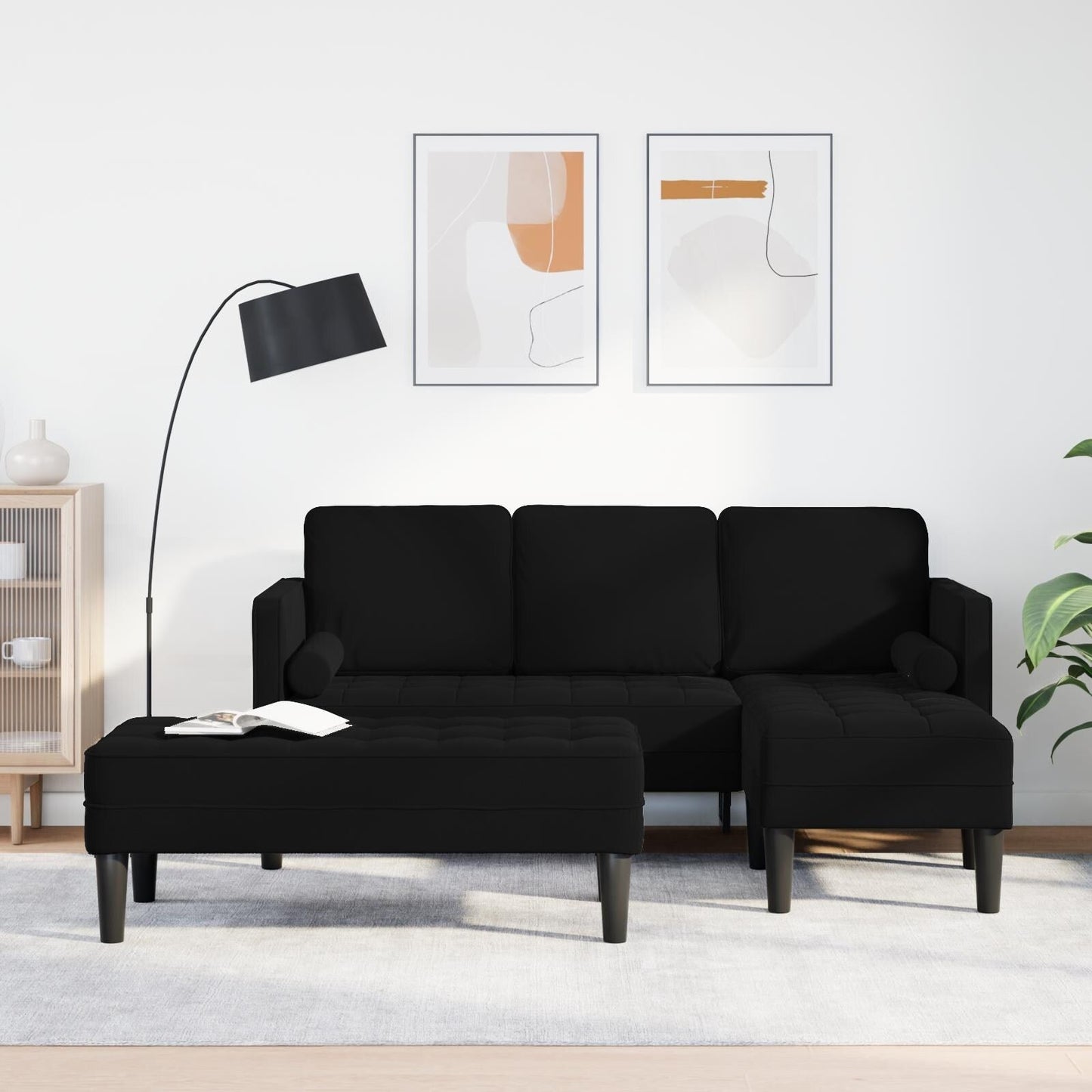 vidaXL Garden Sofa L-Shaped Black/Dark Grey/Light Grey Velvet - 68.1 x 51.6 x 26.4