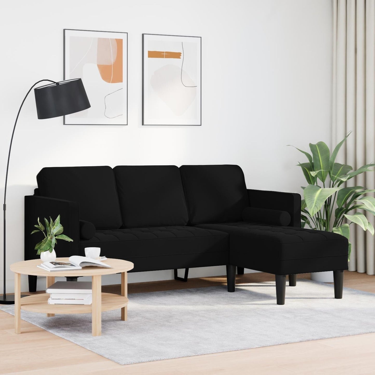 vidaXL Garden Sofa L-Shaped Black/Dark Grey/Light Grey Velvet - 68.1 x 51.6 x 26.4