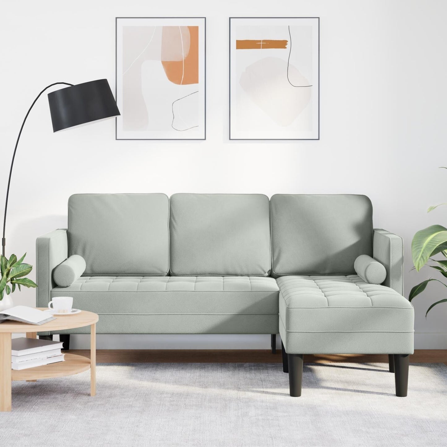 vidaXL Garden Sofa L-Shaped Black/Dark Grey/Light Grey Velvet - 68.1 x 51.6 x 26.4